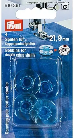 Prym Nähmaschinenspulen für Doppel-Umlaufgreifer, Ø 21,9 mm, Höhe: 9 mm, Inhalt: 4 Stück