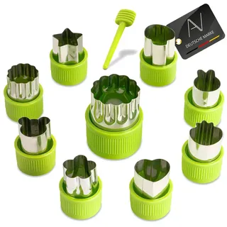 AVANA 9 Stück Edelstahl Ausstechformen Gemüse Obst Ausstecher Tiere Form Gemüseschneider Keks Plätzchen Cutter Gemüseausstecher Schutzgriff für Kinder (Grün)