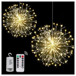 Rosnek LED-Lichterkette Feuerwerk, 198LEDs, Warmweiß, Für Weihnachten Hochzeit Deko, Wasserdicht, Fernbedienung weiß