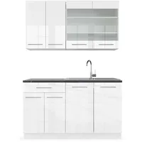 Vicco Singleküche Weiß Hochglanz/Weiß 140 cm, AP Anthrazit