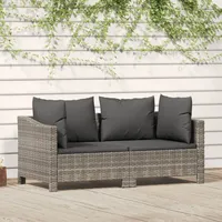 Ankonbej 2-tlg. Garten-Lounge-Set mit Kissen Grau Poly Rattan - Grau