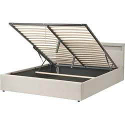 Bett mit Stauraum und LED-Beleuchtung Stoff ARMELLE 160 x 200 cm Beige
