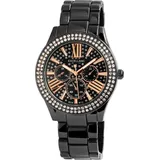 Excellanc Damenuhr Schwarz Strass Analog Chrono-Look Metall Quarz - Schwarz/Schwarz