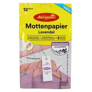 Aeroxon Mottenschutz Mottenpapier, mit Lavendel-Duft, gegen Kleidermotten, 12 Stück