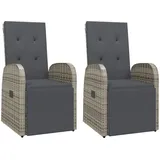 vidaXL Polyrattan Garten-Liegestuhl 57 x 69 x 106 cm grau inkl. Kissen 2 St.