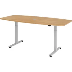 bümö elektrisch höhenverstellbarer Konferenztisch Eiche 220x103 cm -  Besprechungstisch rund-oval, grosser elektrischer Meeting-Tisch
