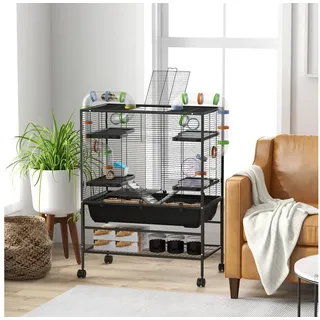 PawHut Hamsterkäfig Nagerkäfig mit Rädern, Röhren, Ablagefläche, Rampen, Laufrad, Futternapf, Wasserflasche, Kleintierkäfig Meerschweinchen Käfig Mäusekäfig