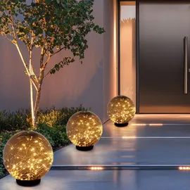 GLOBO 2er Set LED Solar Außen Tisch Lampe Garten Lichterkette Kugel Strahler Park Lampe rauch