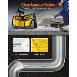 Vevor Kanalkamera, 30 m, 4,3-Zoll-Rohrinspektionskamera, 16-GB-Karte, 3-facher Zoom und 8500-mAh-Akku IP68 wasserdichte Sanitärkamera für Abwasserkanalrohre