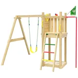 Jungle Gym Spielturm JUNGLE GYM "Perch", braun (kdi), Spieltürme, KinderB:226cm H:232cm T:274cm, Holz, Spielanlage mit Schaukel und Rutschstange, B:226cm H:232cm T:274cm