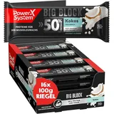 Power System Big Block Kokos 16 x 100g Protein Riegel 50 % Eiweiß Low Sugar