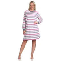 normann Nachthemd Damen Frottee Nachthemd langarm mit Bündchen in Blockstreifenoptik rot 56/58