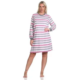 normann Nachthemd Damen Frottee Nachthemd langarm mit Bündchen in Blockstreifenoptik rot 56/58
