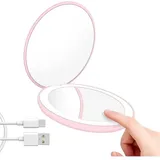 Fitags - Taschenspiegel, Vergrößerungsspiegel mit Licht, 1x/10x Vergrößerung Reise-Taschenspiegel, Verstellbarer dimmbarer