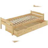 Erst-Holz Einzelbett Bettrahmen Kiefer natur 80x200 Massivholzbett Zubehör wählbar V-60.31-08 Rollrost und Bettkasten inkl.