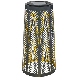 ETC Shop Solarlampe Tischleuchte Außen Solarlicht Tisch für Außen Solar Laterne Balkon schwarz, Säule mit Lichteffekt, goldenes Innere,1x LED warmweiß, H 24,5