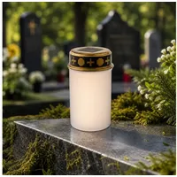 MARELIDA LED-Kerze LED Solar Grablicht Grabkerze Friedhofskerze Lichtsensor 6,5x12cm weiß weiß