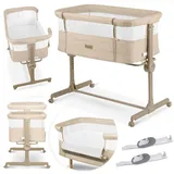 nukido Babybett Beistellbett Reisebett - Bis 9 kg 5 Monate - Mit Matratze - Klappbar - Auf Rollen - Höhenverstellbar - Beige