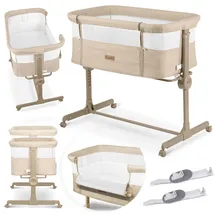 nukido Babybett Beistellbett Reisebett - Bis 9 kg 5 Monate - Mit Matratze - Klappbar - Auf Rollen - Höhenverstellbar - Beige