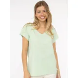 Zwillingsherz Kurzarmshirt "Positive Mind", Damen, Gr. L/XL, grün (hellgrün), Web, Obermaterial: 95% Baumwolle, 5% Elasthan, bedruckt, unifarben, oversize Po-bedeckend, V-Ausschnitt, Shirts, V-Ausschnitt, Kurzarm, hinten etwas länger, Baumwollmischung