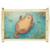 Mr. & Mrs. Panda Tablett Otter Umarmen Design, Dekotablett, Weiß, betttablett, Hallo, gut Gela, Echtholz lasiert, (Packung, 1-tlg) weiß