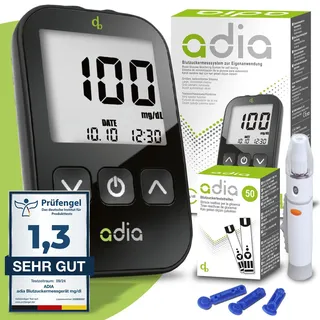 diabetikerbedarf ADIA Blutzuckermessgerät mg/dl Set mit 60 Streifen