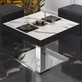 GGM Möbel Bistro Loungetisch 60 x 60 x 41 cm Weiß Marmor/Edelstahl