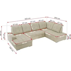 MKS Meble Eckcouch Samt U-Form 3-Sitzer Beige