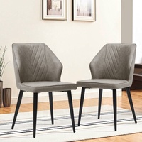 2x Grau Kunstleder Stühle Essensstuhl mit Armlehne Ergonomisch Modern