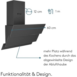 Wiggo Dunstabzugshaube 60cm kopffrei I Abluft Umluft Dunstabzug 300m3/h - LED Touch-Display 3 Stufen I Schräghaube inkl. Fettfilter & 2x Kohlefil...