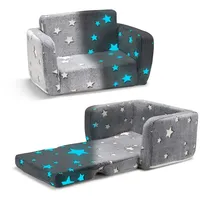 2-in-1 Klappsofa, Kindersofa, Kindersessel, Klappbar, Leuchtet im Dunkeln, Grau