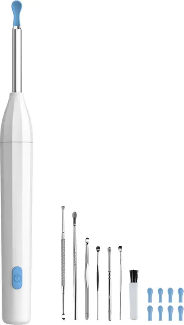 Sunluxy Ohrenwachs-Entferner mit 5-MP-Kamera, 6 LED-Leuchten, weiche Silikonspitzen, IPX5 wasserdicht, wiederaufladbar über Typ-C, kompatibel mit iOS & Android – P2, Weiß