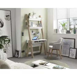 Schreibtisch MCA FURNITURE "Viterbo", weiß (weiß, eiche dekor, weiß), B:85cm H:182cm T:48cm, Tische, Standregal mit Schreibtisch weiß matt, Eiche hell Dekor, Breite 85 cm