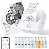 PRAOAHEI Mini Drucker, Tragbarer Fotodrucker mit 20 Rollen Druckerpapier, Bluetooth-Etikettendrucker, Thermodrucker für Notizen, Fotos, Tagebücher, Heimwerken, kompatibel mit iOS und Android (Weiß)