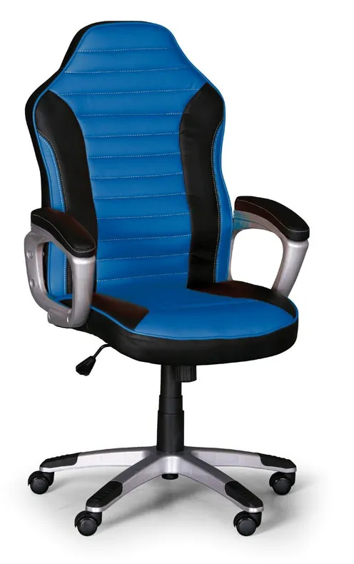 Leder-Bürosessel, Leder-Gamigstuhl SPORT, schwarz/blau