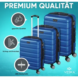 veska Hartschalenkoffer Kofferset 3 teilig mit TSA Zahlenschloss 4 Rollen ABS-Hartschale, Reisekoffer Trolley Rollkoffer Koffer - schwarz - Schwarz