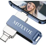 3-in-1 USB Stick für i Phone 256GB, MUXXUE i Phone Speicherstick i Phone USB Stick, Metall USB Stick i Phone,i Pad,OTG Android Handy,PC mit iOS,USB,Type C,Fotos/Videos mit einem klick kopiert(blau)