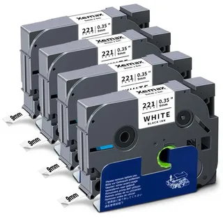 4x XemaX Kompatibel TZe-221 TZe 221 9mm Schriftband als Ersatz für Brother P-Touch TZe-221 TZe 221 TZe221 9mm Schwarz auf Weiß für Brother PT-D400 PT-H105 PT-D200BW PT-1000 PT-H100 PT-H101C PT-1010