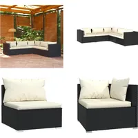 vidaXL 5 tlg. Garten Lounge Set mit Kissen Poly Rattan Schwarz - Garten-Lounge-Set - Garten-Lounge-Sets - Terrassen-Lounge-Set - Gartensofa-Set - Schwarz