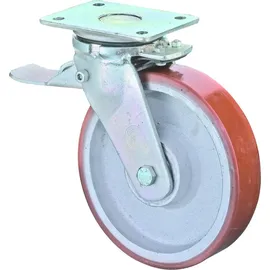 BS Rollen Schwerlastlenkrolle D.300mm Trgf.2800kg m.Feststeller Guß-PU Platte L255xB200mm