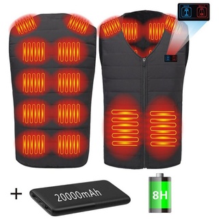 Warmzone Funktionsweste Heizwesten Damen Herren 12 Zone heizbare Westen XL (Set) -wasserabweisend gefütterte-Heizwesten mit Akku Powerbank 20000mAh schwarz XL