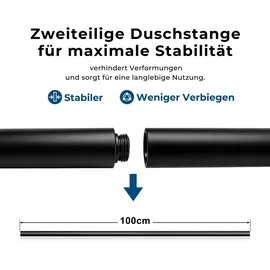 Görbach Duschset Edelstahl Duschstange mit Verstellbarer Duschkopfhalterung, Bohrlöcher-kompatible Wandhalterungen, Passend für Standard-Handbrausen, Brausestange 100 cm und Duschablage Schwarz