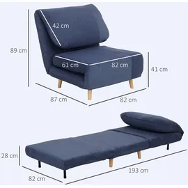 Homcom 2-in-1 Schlafsofa Schlafsessel Verstellbar Klappmatratze Gästebett im Cordoptik für Schlafzimmer, Wohnzimmer Blau 82 x 89 x 83 cm -