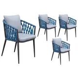LC Garden »Sunrepo« 4er Set Gartenstühle Anthrazit / Rope Blau Stapelstühle Gartensessel