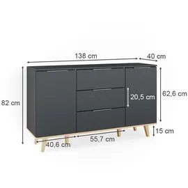 Vicco Neptune 138 x 82 x 40 cm anthrazit/eiche
