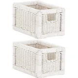 Krines Home Regalkorb Set/2 Regalkorb Aufbewahrungskorb geflochten Rattan (Klein-Mehrfarbig) (2-teiliges Set), Korbset Aufbewahrung Regal Schrankkorb Korb, ca. 20 x 32 x 17,5 cm weiß