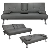 Yaheetech Schlafsofa Bettsofa Couch mit Tassenhalter Gästebett 167 x 81,5 x 75 cm, Rückenlehne neigbar 105°/140°/180°, 350 KG belastbar grau