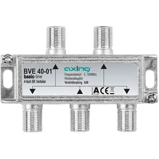 Axing BVE 40-01 4-Fach Verteiler 5-1006 MHz) für Kabelfernsehen und DVB-T2 HD, F-Anschlüsse