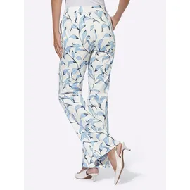 Heine Webhose HEINE, Damen, Gr. 40, Normalgrößen, blau (ecru, eisblau, bedruckt), 98% Baumwolle, 2% Elasthan, bedruckt, geblümt, gemustert, mehrfarbig, lang, Hosen