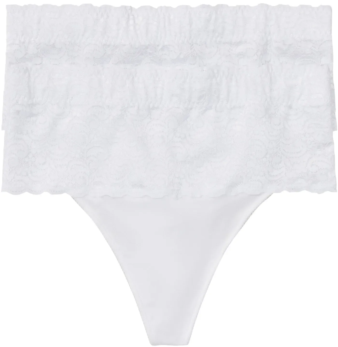 String BONPRIX, Damen, Gr. 36, 2 Stk., weiß (2x weiß), Obermaterial: 80% Polyamid, 20% Elasthan. Netzfutter: 84% Polyamid, 16% Elasthan. Spitze: 92% Polyamid, 8% Elasthan, figurbetont, Unterhosen String, mit breitem Spitzenbund, elastisches Material, figurbetonte Passform